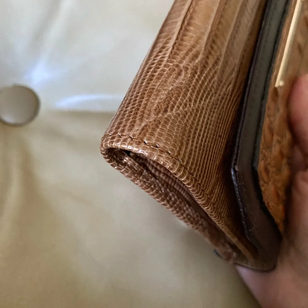 LKNW Brahmin Toasted Almond Bengal Checkbook Wallet READ! Croc Lizard